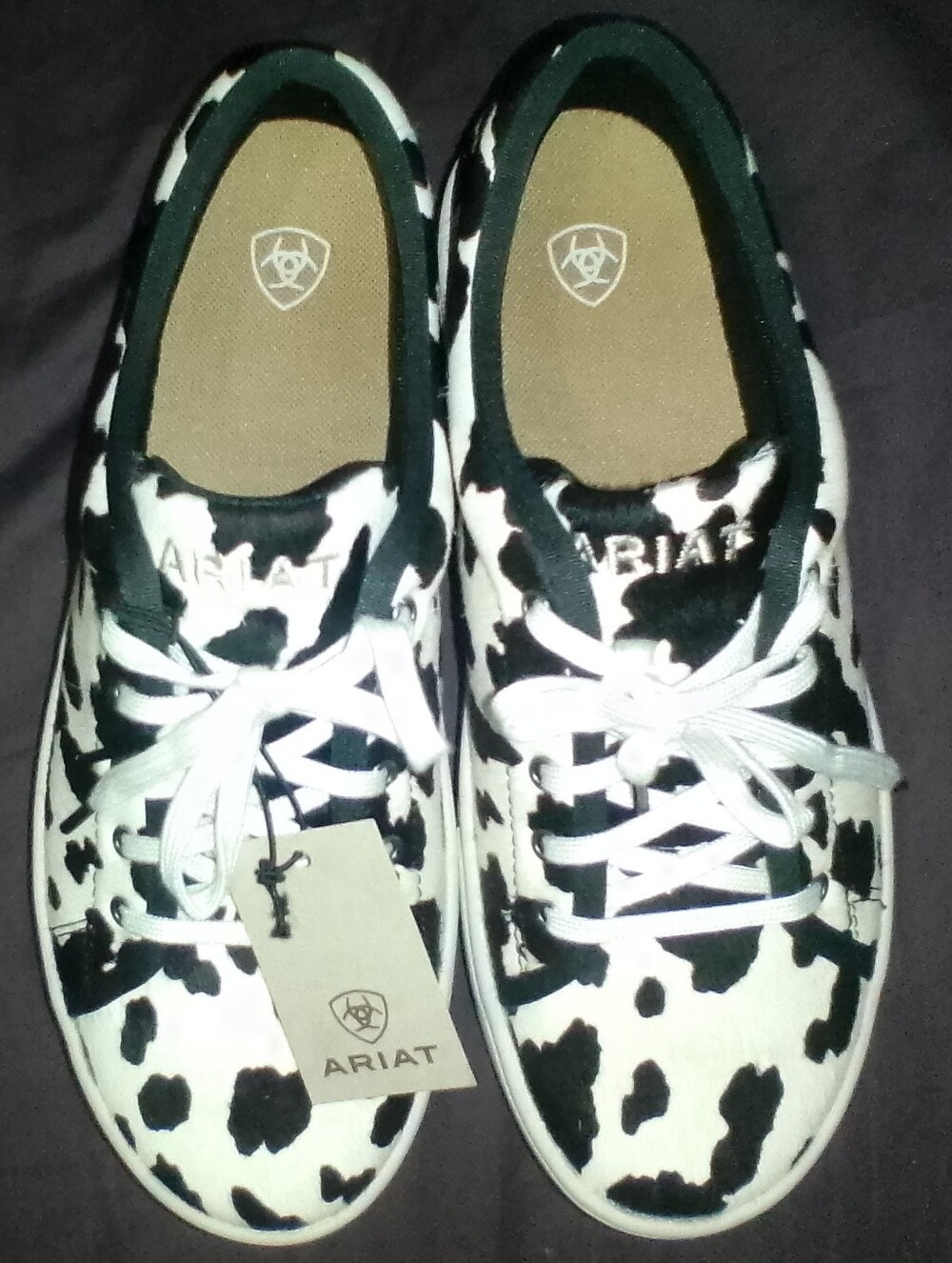 Ariat Cow-Print Lace-Up Sneakers in Black and White
